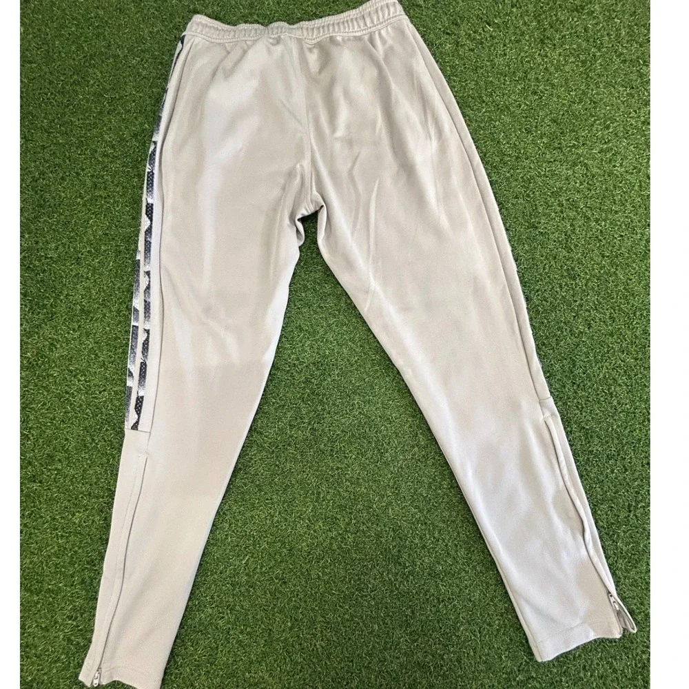 Adidas Mens Tiro Track Pants Beige Tan Graphic Stripe Zip Ankle Joggers Size M